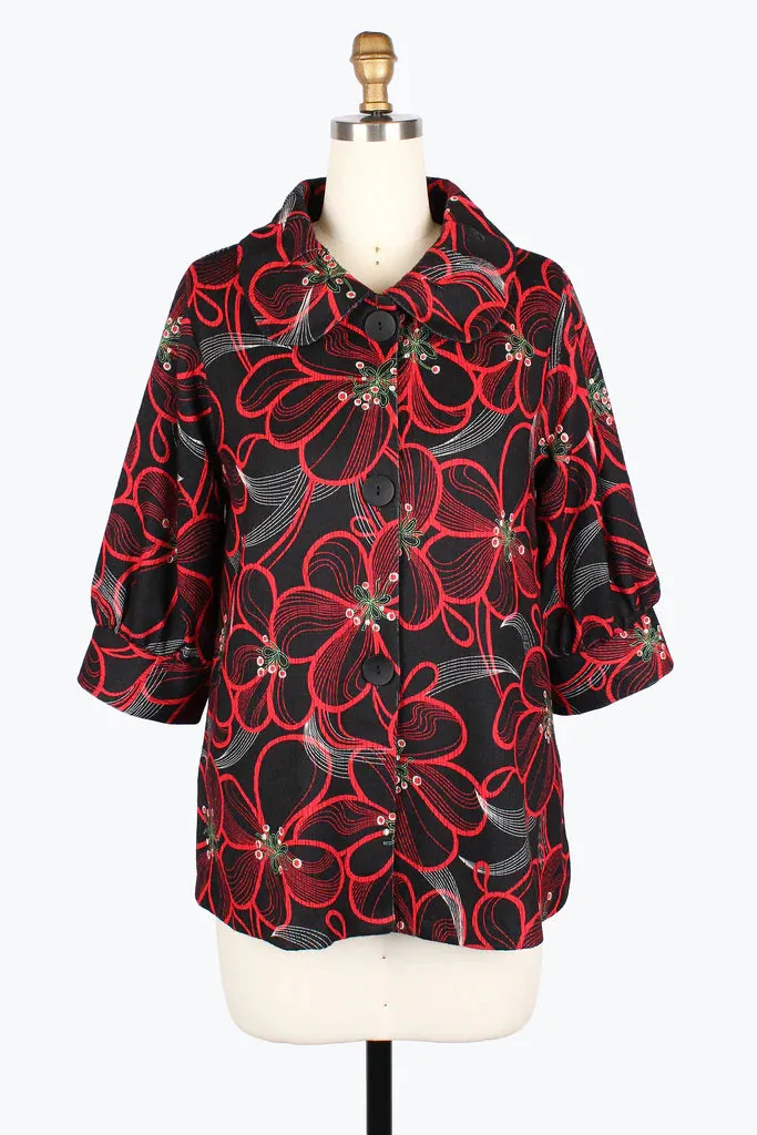 Damee Floral Pen Art Swing  Jacket 5012-Blu F25