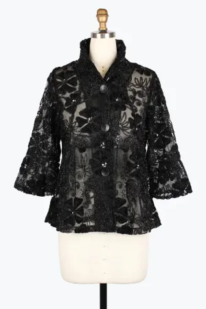 Damee Floral Sequin & Sparkle Short Jacket 2462-Blk