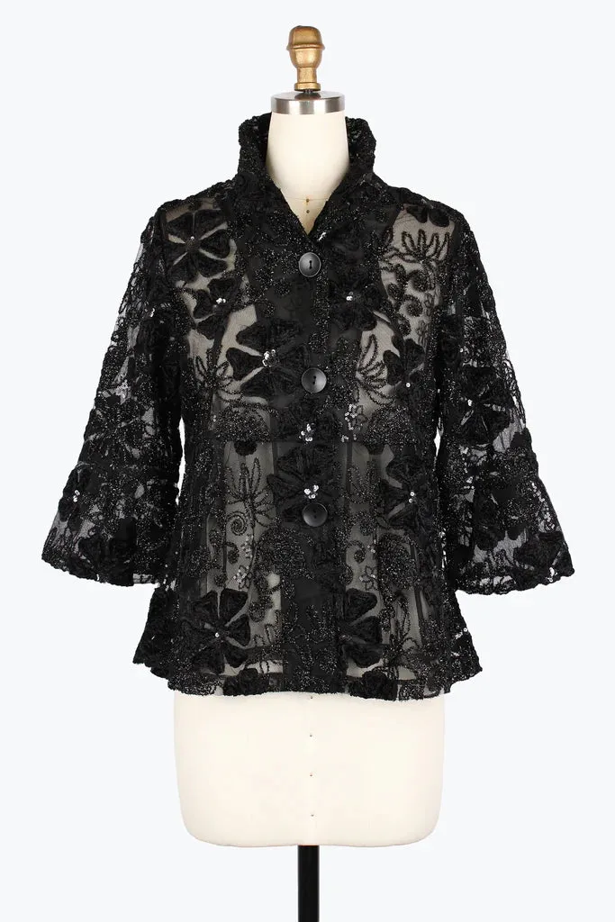 Damee Floral Sequin & Sparkle Short Jacket 2462-Blk