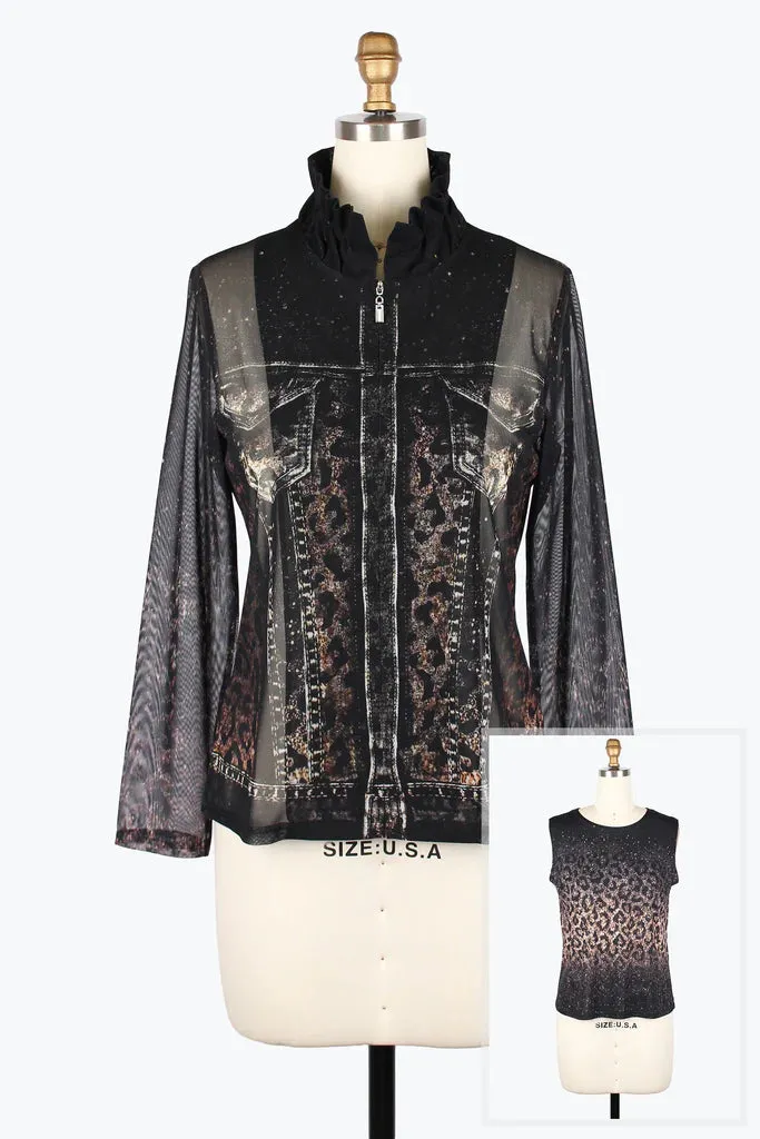 Damee Golden Leopard Mesh Twin Set 31445-Blk F25