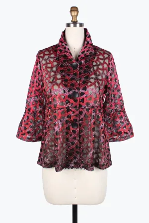 Damee Holographic Scale Mesh Short Jacket 400-Red