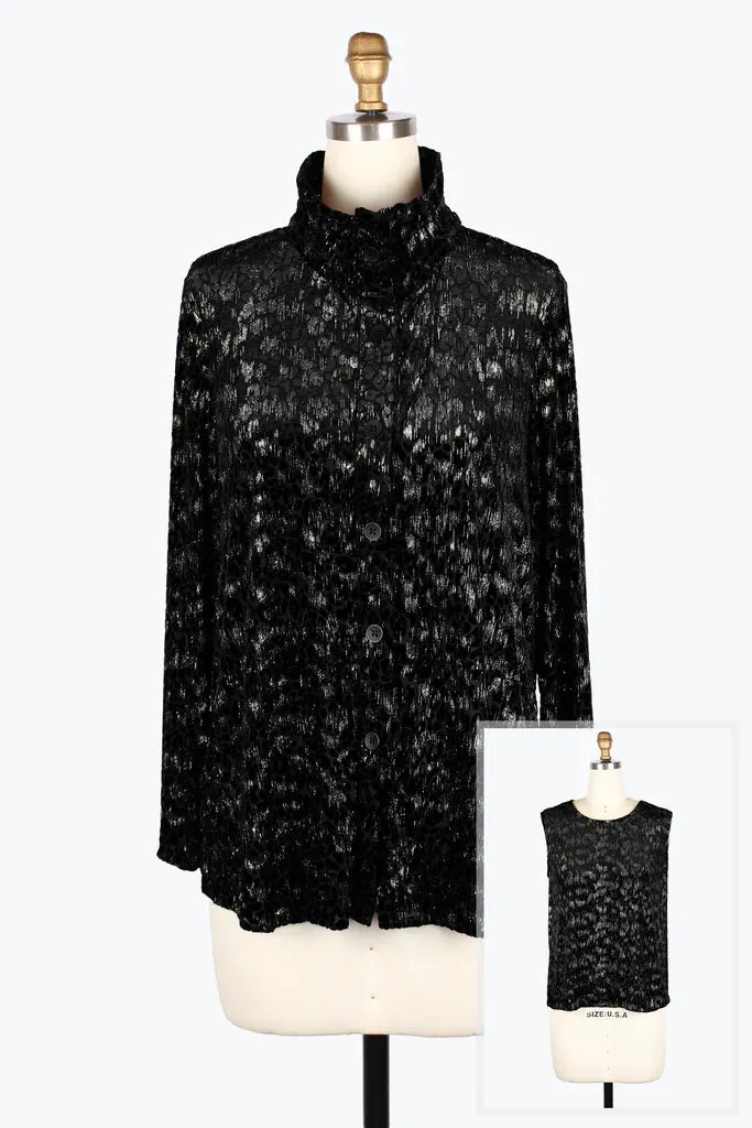 Damee Leopard Burnout Shirt Twin Set 31440-Blk F25