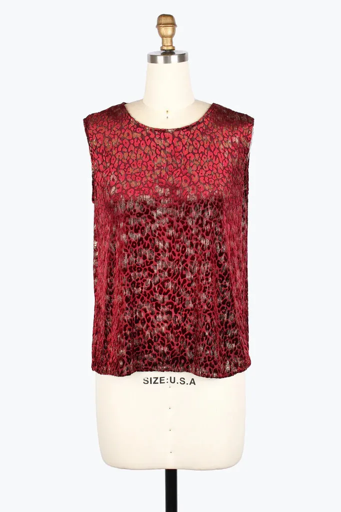 Damee Leopard Burnout Shirt Twin Set 31440-Red F25