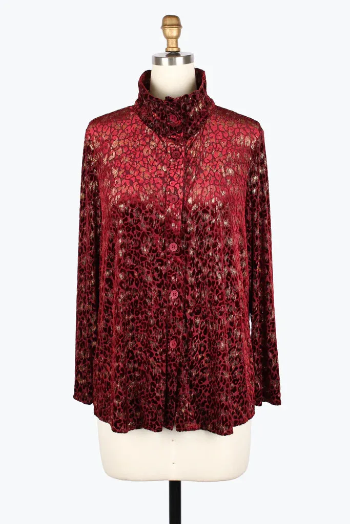 Damee Leopard Burnout Shirt Twin Set 31440-Red F25