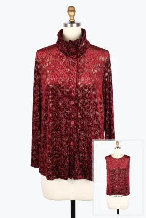 Damee Leopard Burnout Shirt Twin Set 31440-Red F25