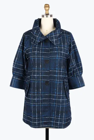 Damee Plaid Long Swing Jacket 5009-Blu F25