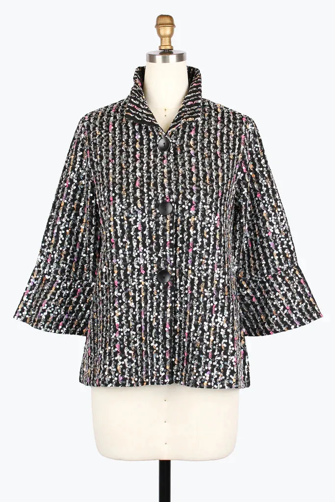 Damee Sequin Chenille Stripe Knit Jacket 4978-Mlt