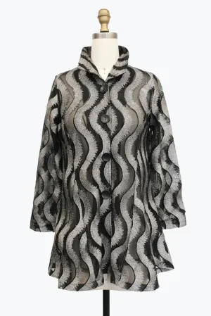 Damee Sequin Wavy Metallic Embroidery Flare Jacket 2461-Slv