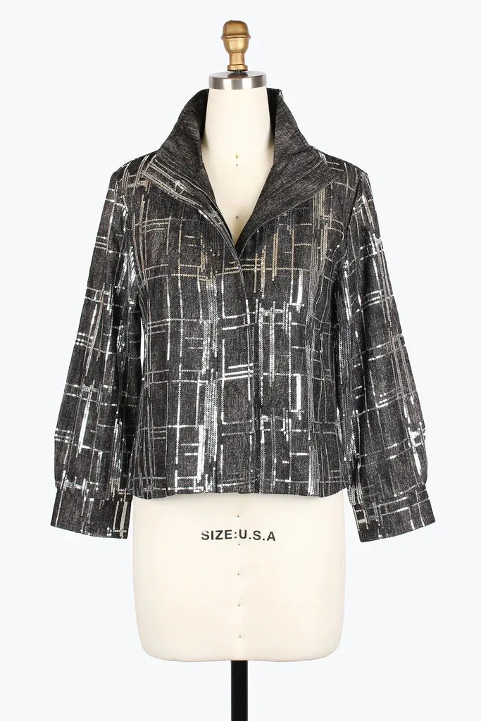 Damee Sequined Denim Biker Jacket 4928-Blk F25
