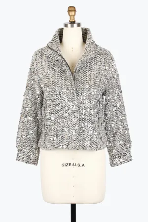 Damee Sequined Tweed Biker Jacket 4983-Blk F25