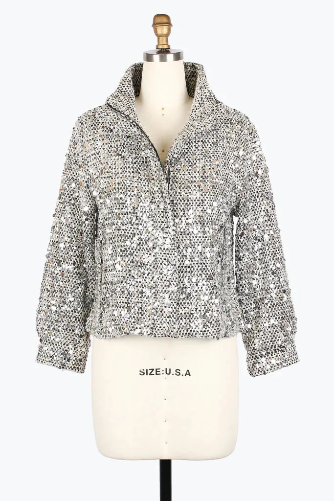 Damee Sequined Tweed Biker Jacket 4983-Blk F25
