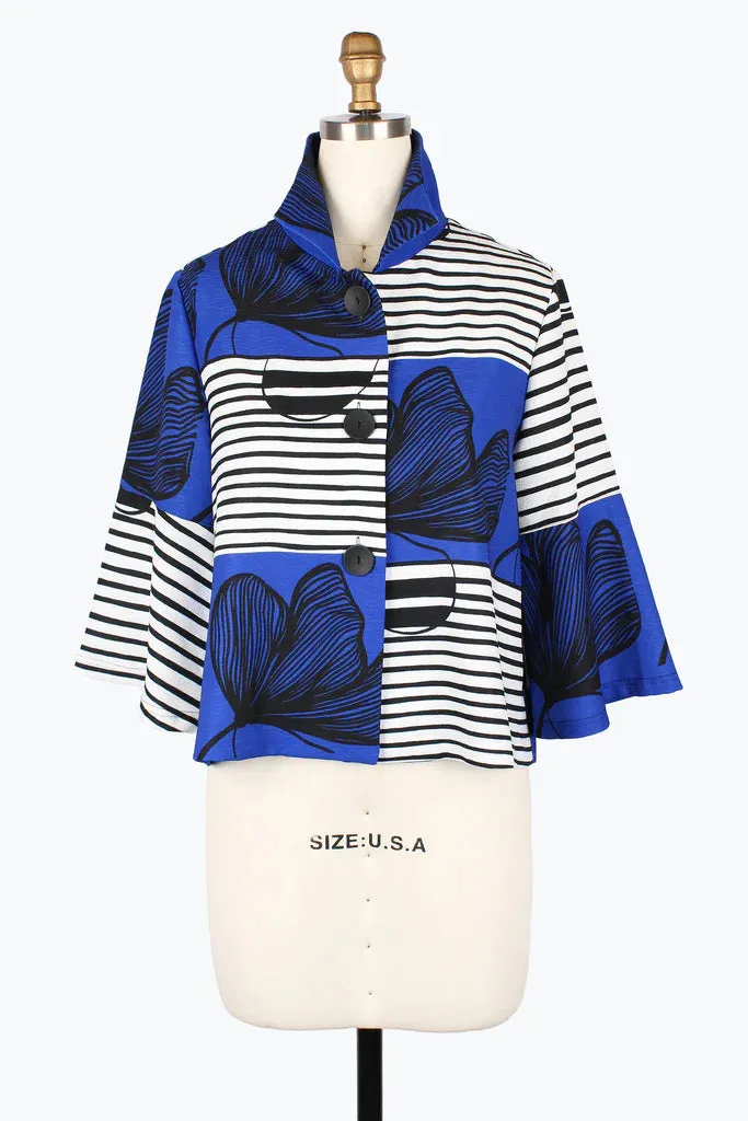 Damee Stripes & Pen Art Cropped Jacket 5007-Blu, Red F25