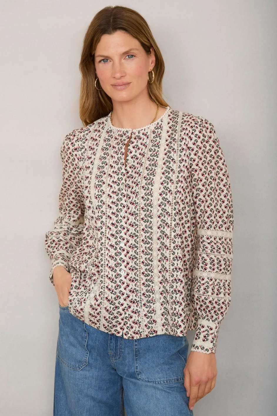 Daphne Printed Blouse - Ivory Woodblock