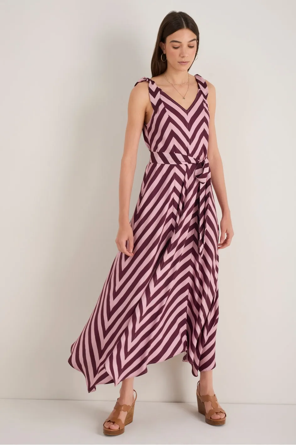DB X Wyse Hanky Hem Dress - Plum Stripe