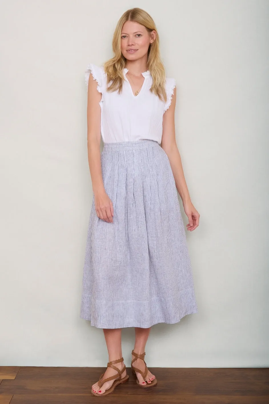 DB X Wyse Linen Skirt - Ivory/Blue Stripe