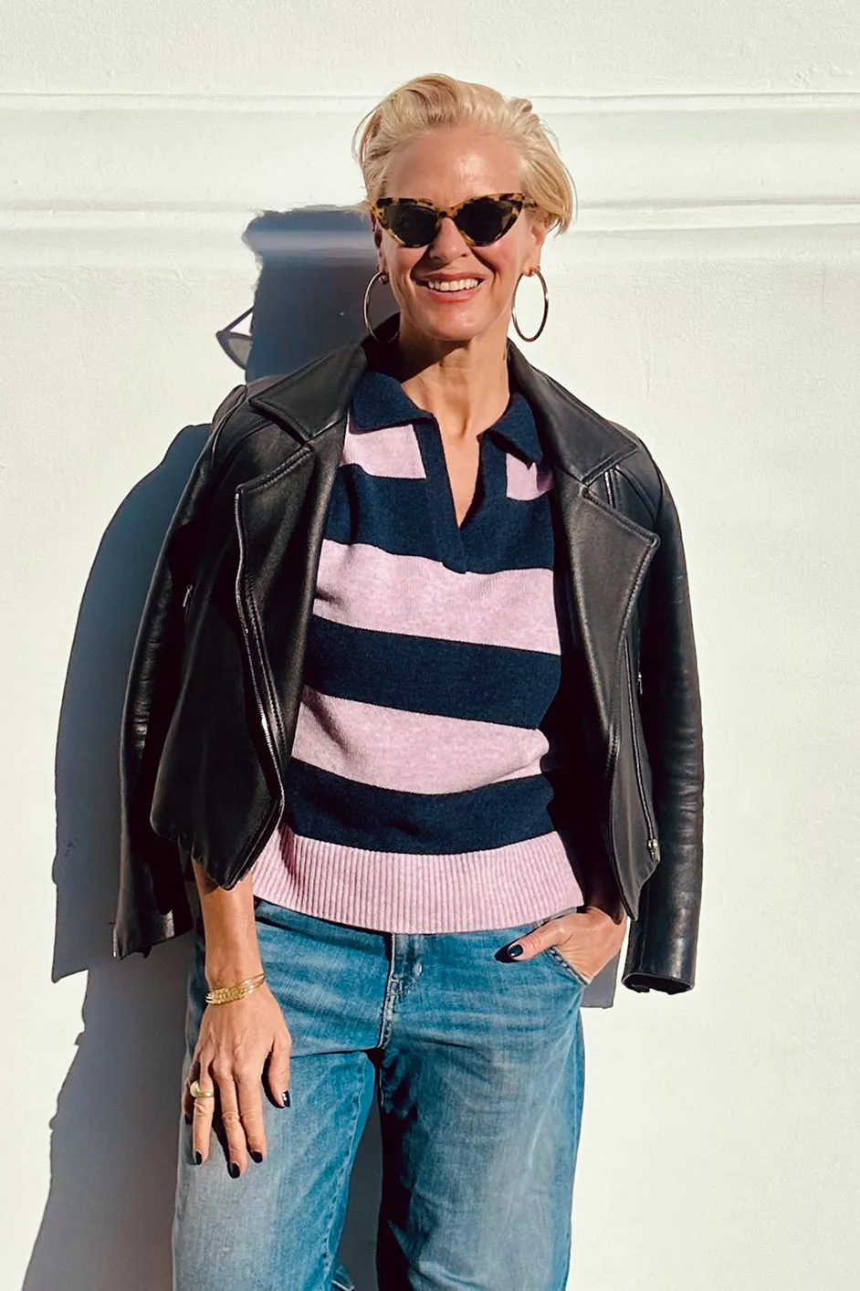 DB X Wyse Stripe Polo Jumper - Mauve/Midnight