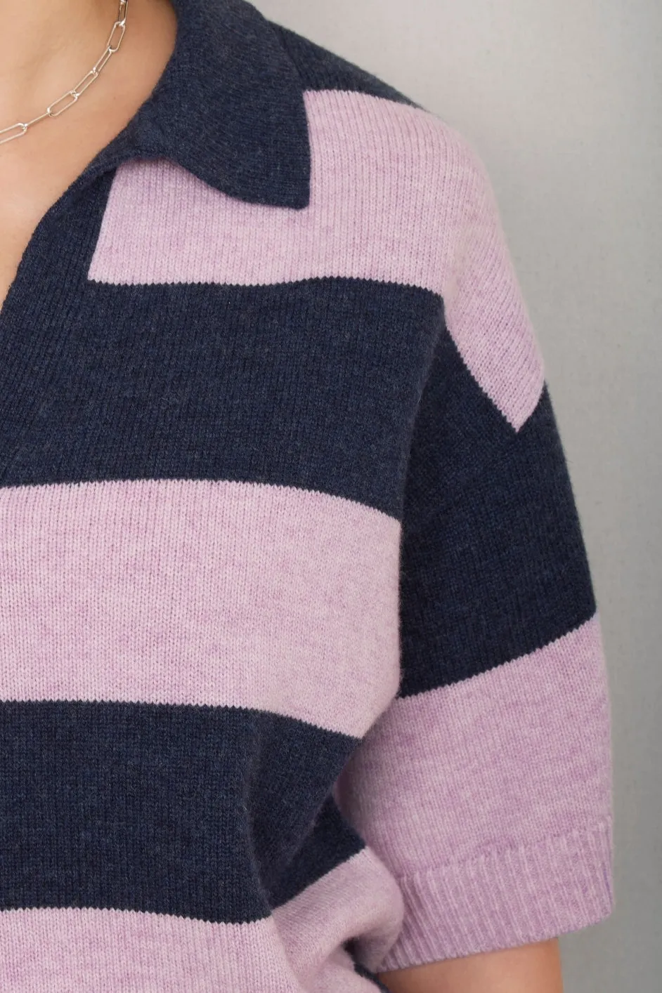 DB X Wyse Stripe Polo Jumper - Mauve/Midnight