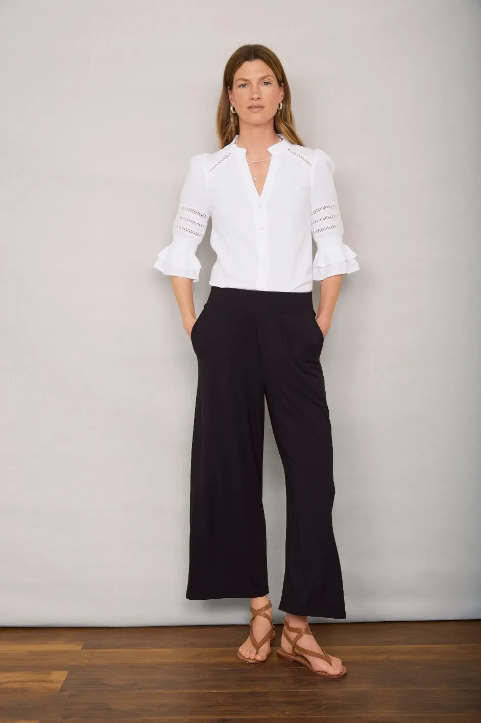 Delphine Cropped Pull On Trouser - Black