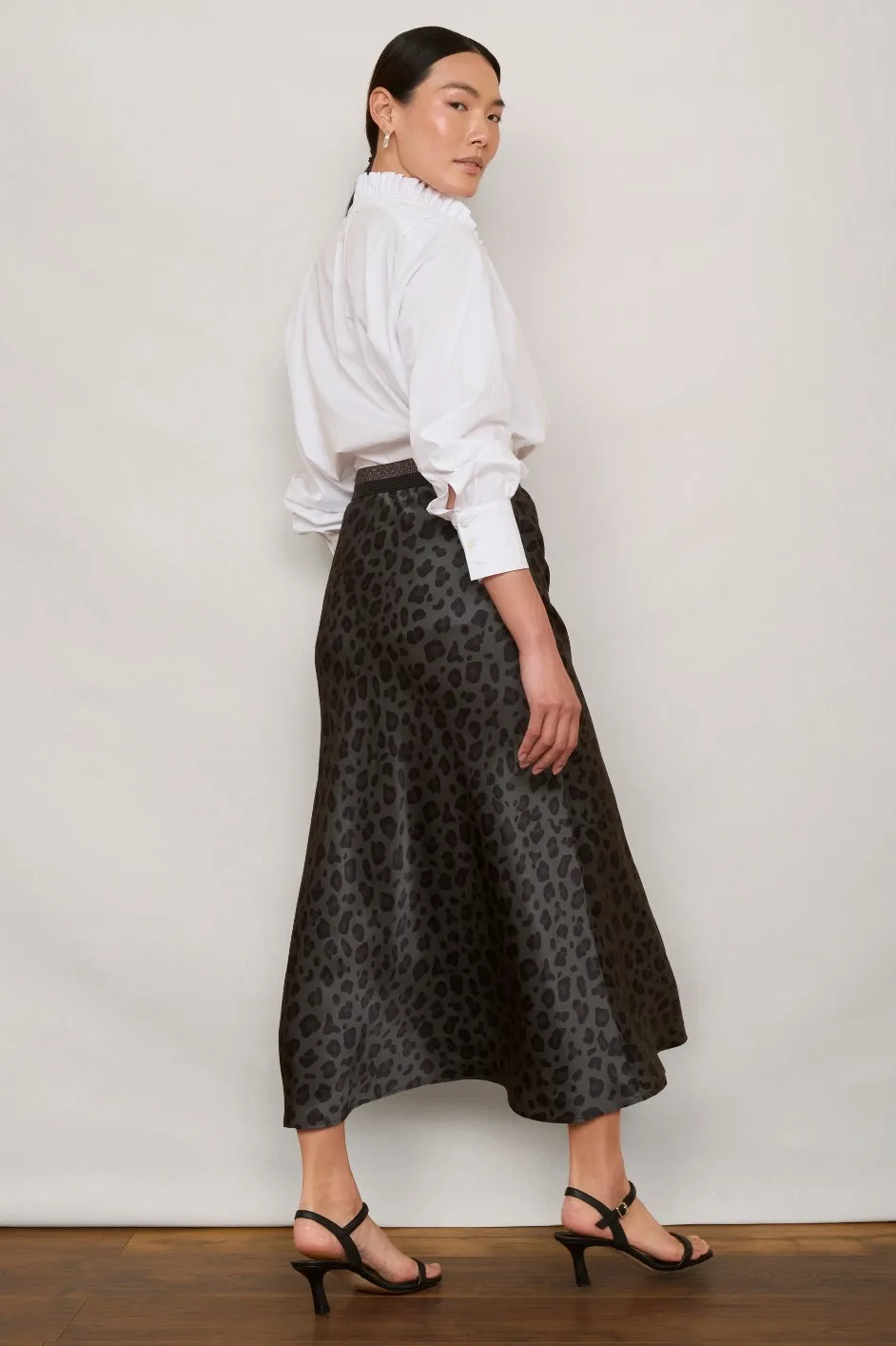 Ella Silk Skirt - Grey Leopard