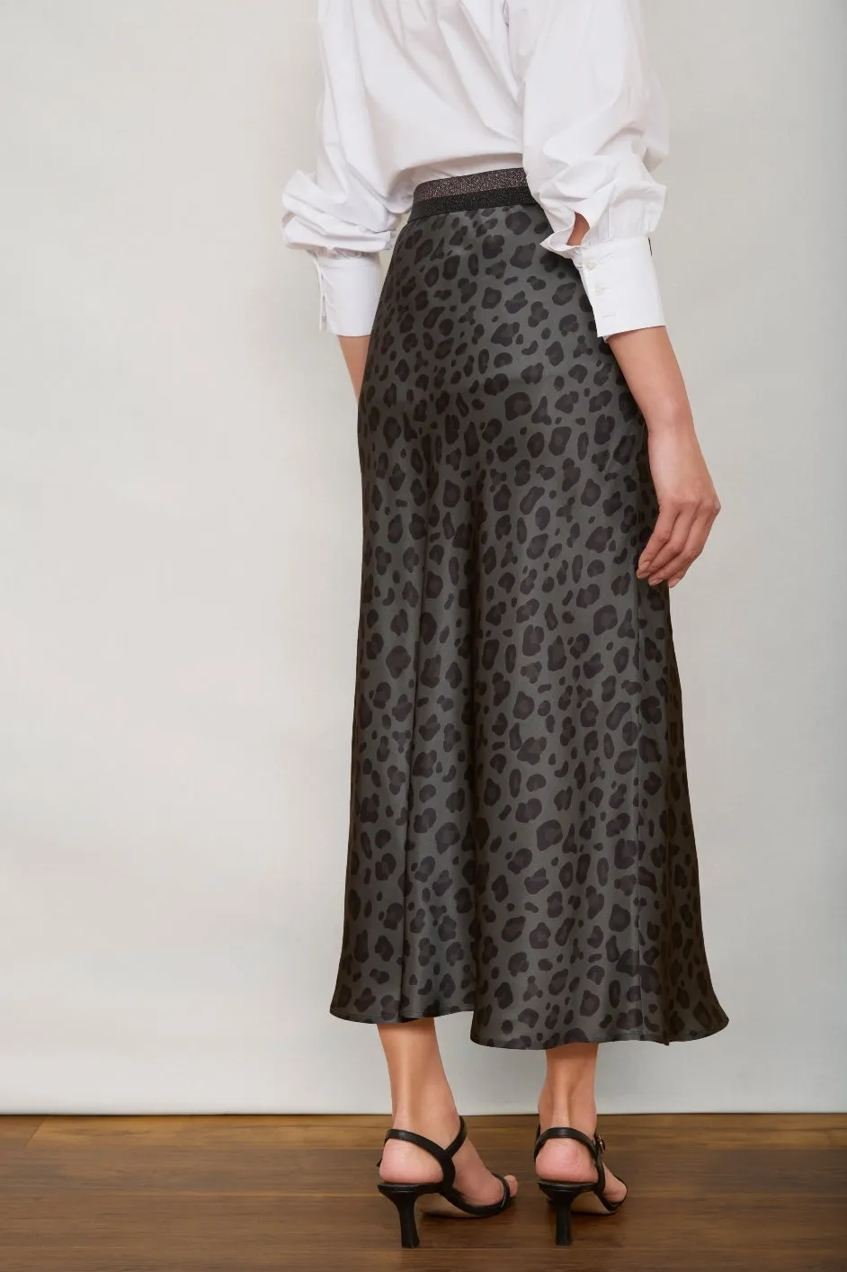 Ella Silk Skirt - Grey Leopard