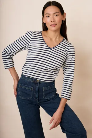 Elyna Ric Rac 3/4 Sleeve Tee - Midnight/Ivory