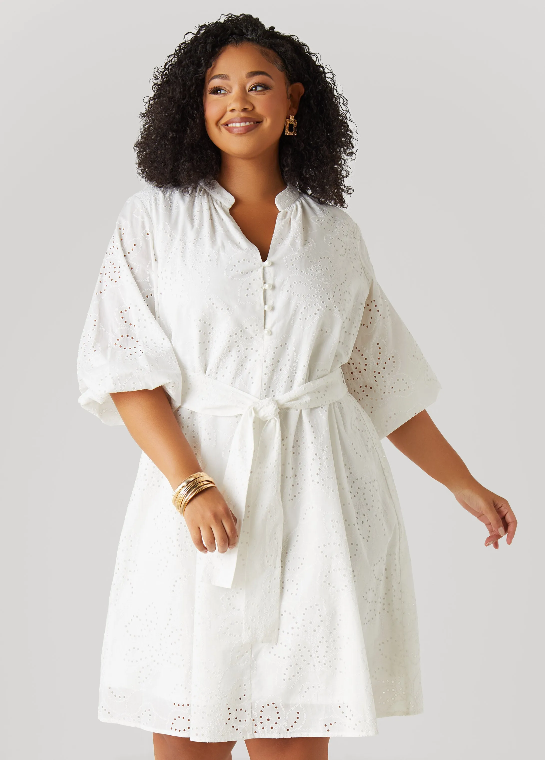 Eyelet Cotton Puff Sleeved Dress