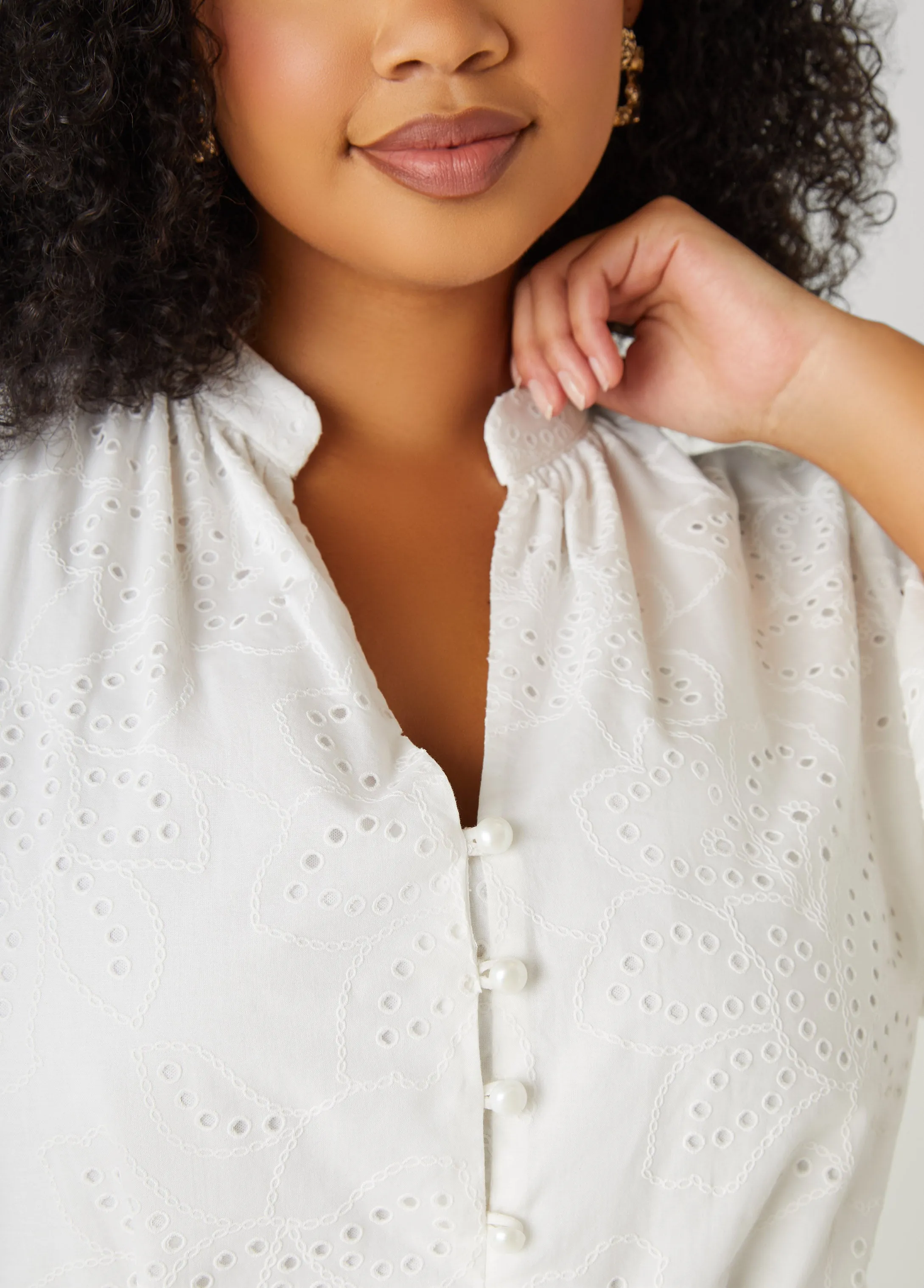 Eyelet Cotton Puff Sleeved Dress