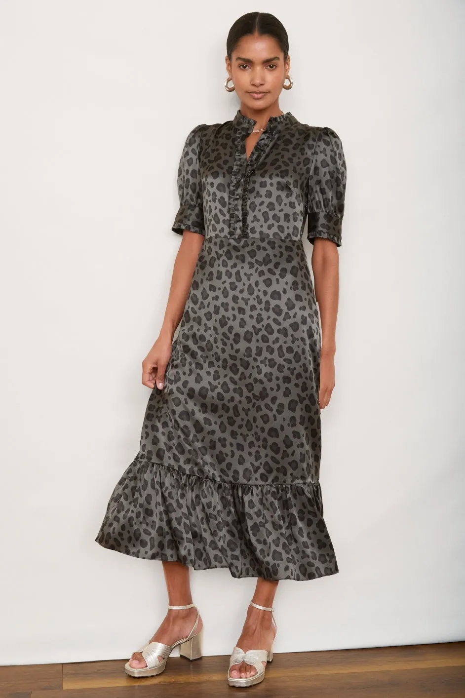 Fabienne Silk Dress - Grey Leopard