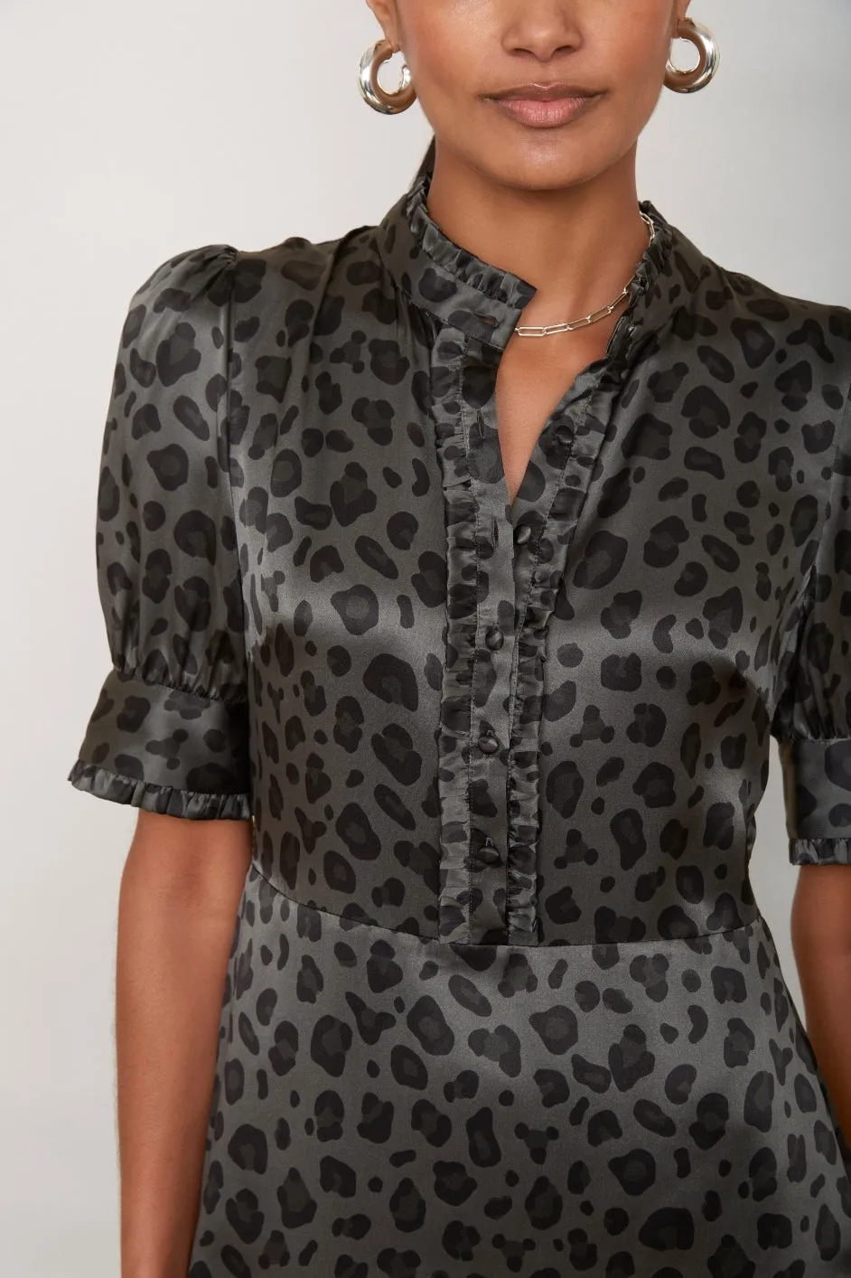 Fabienne Silk Dress - Grey Leopard