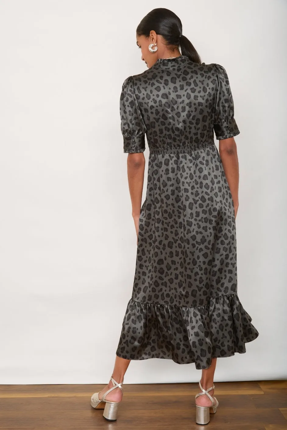 Fabienne Silk Dress - Grey Leopard