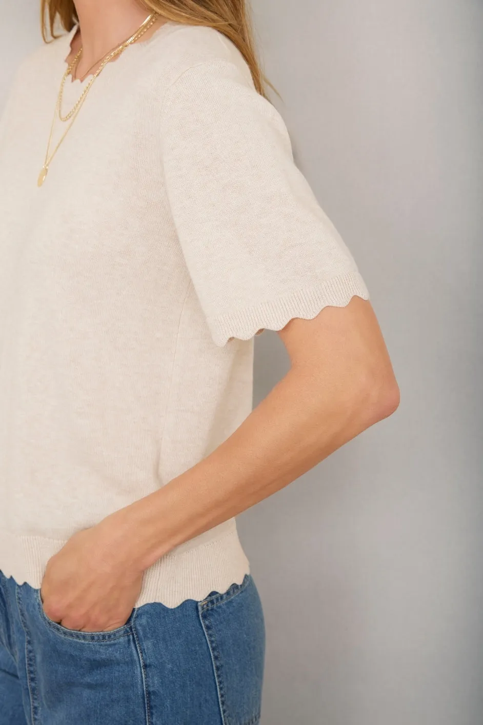 Fleurine Linen Cotton Knit Top - Parchment