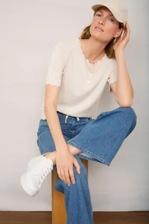 Fleurine Linen Cotton Knit Top - Parchment