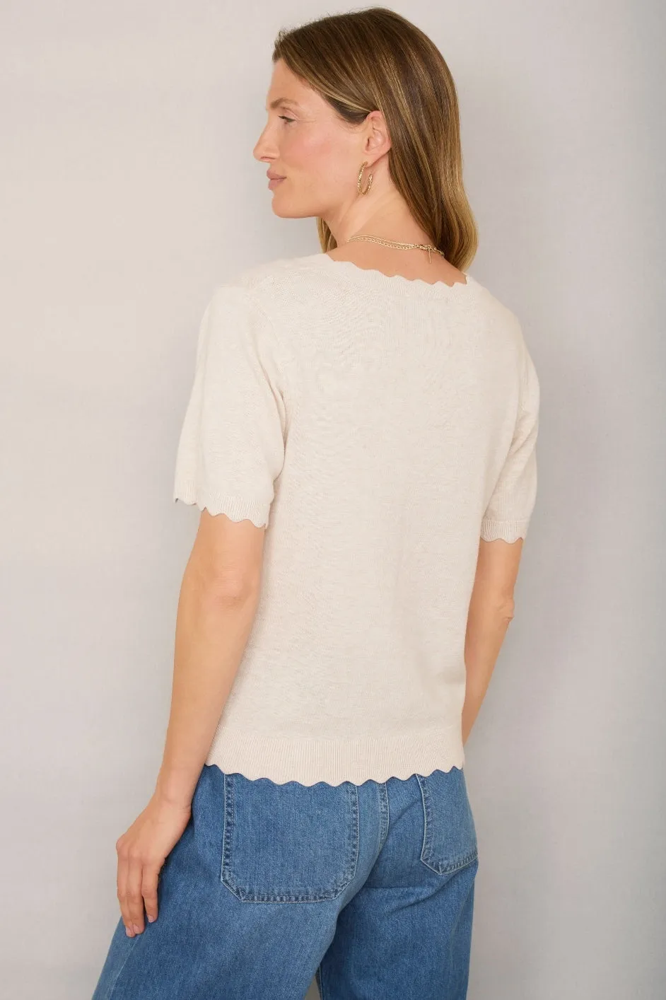 Fleurine Linen Cotton Knit Top - Parchment