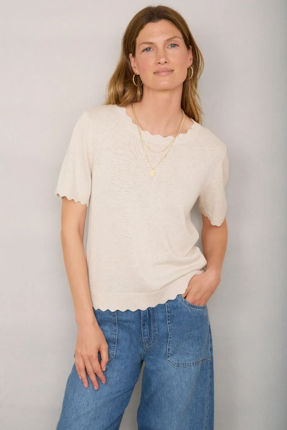Fleurine Linen Cotton Knit Top - Parchment