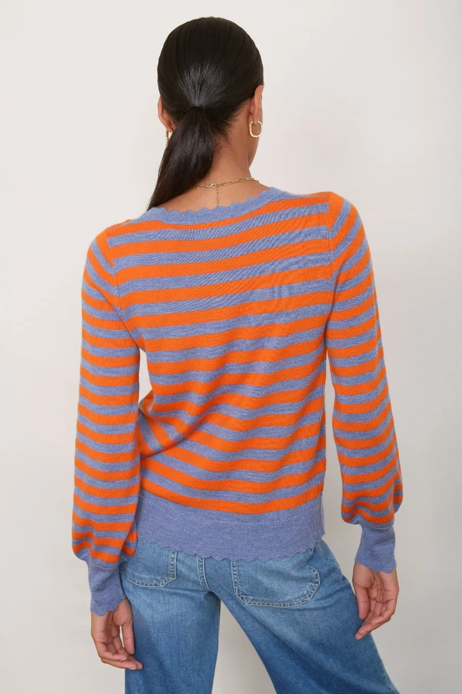 Fleurine Scallop Jumper - Denim Blue/Orange Stripe