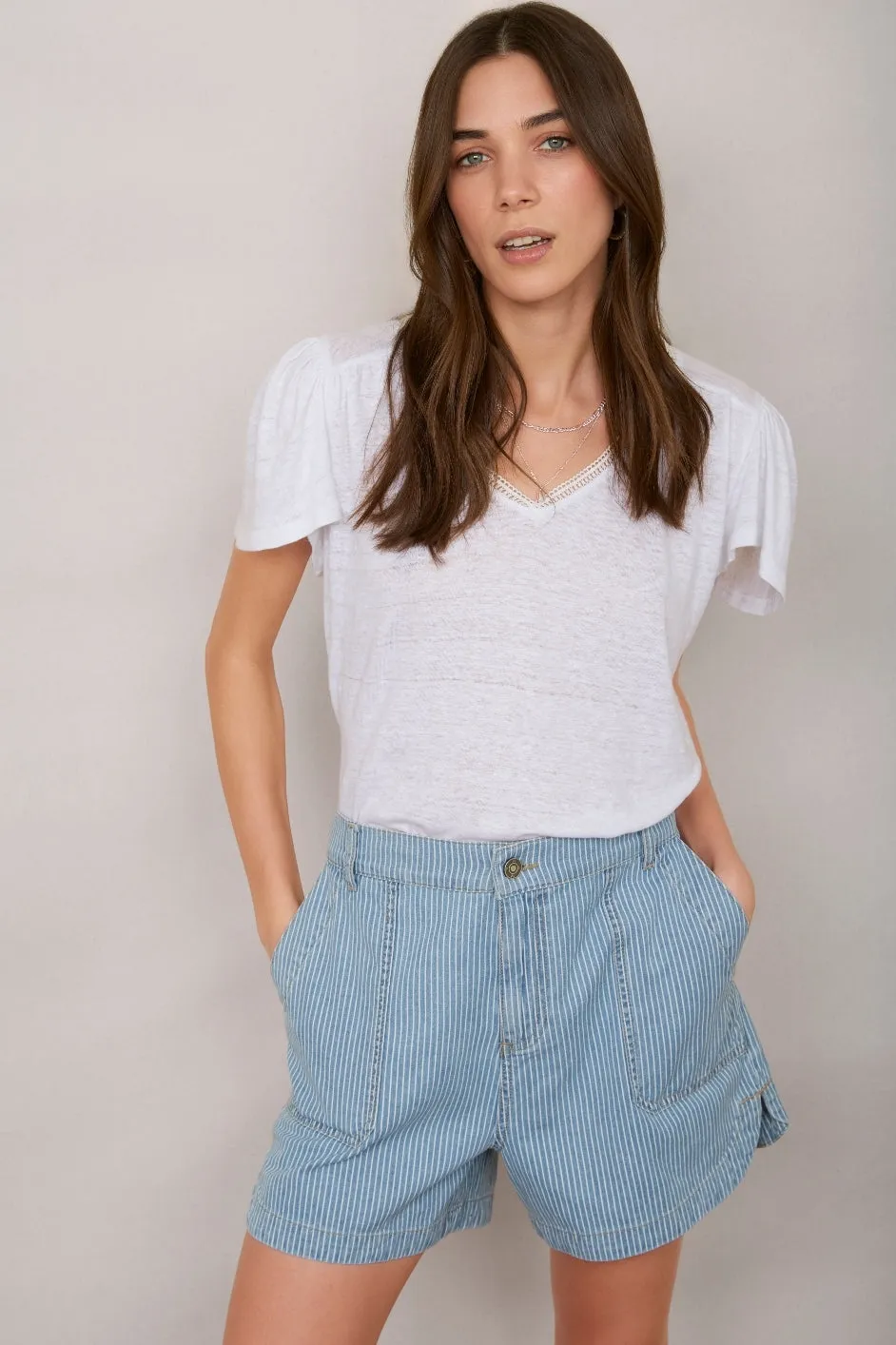 Flora Short - Blue/Ivory Stripe