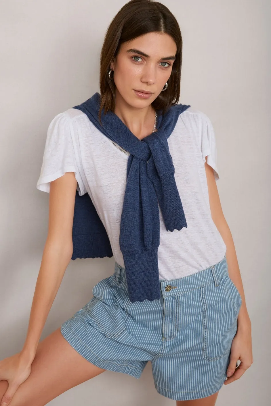 Flora Short - Blue/Ivory Stripe