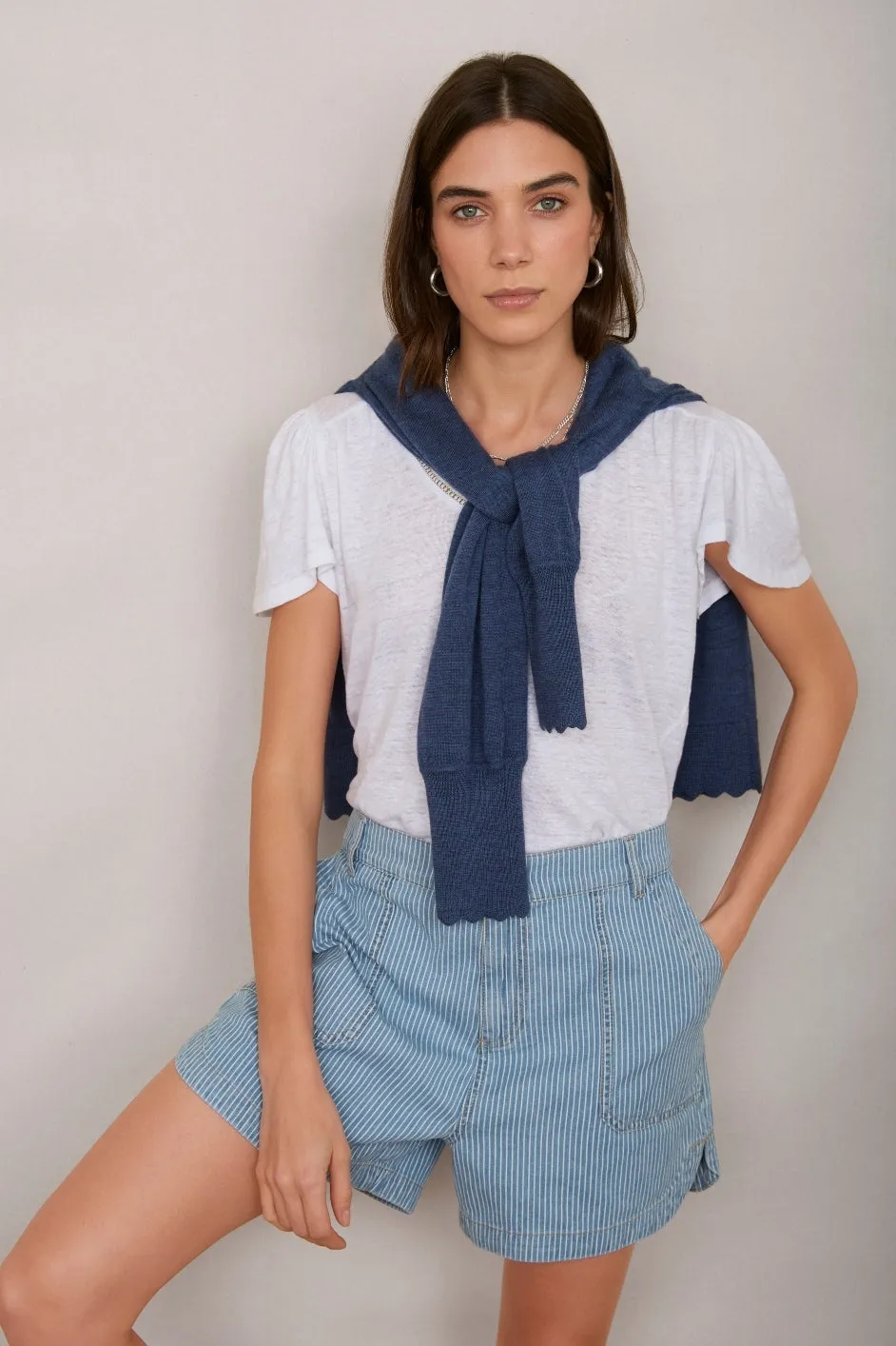 Flora Short - Blue/Ivory Stripe