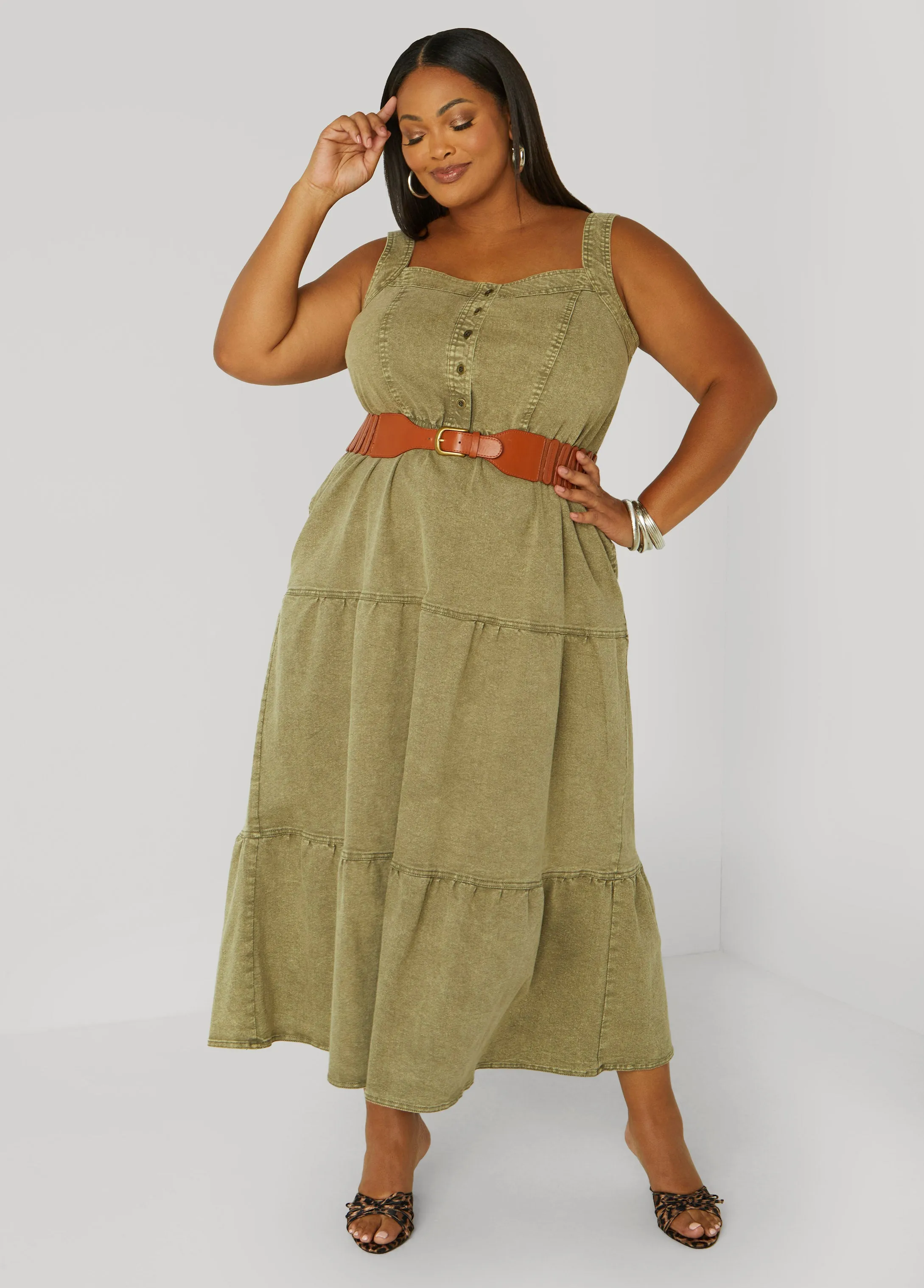 Flounced Denim Maxi Dress