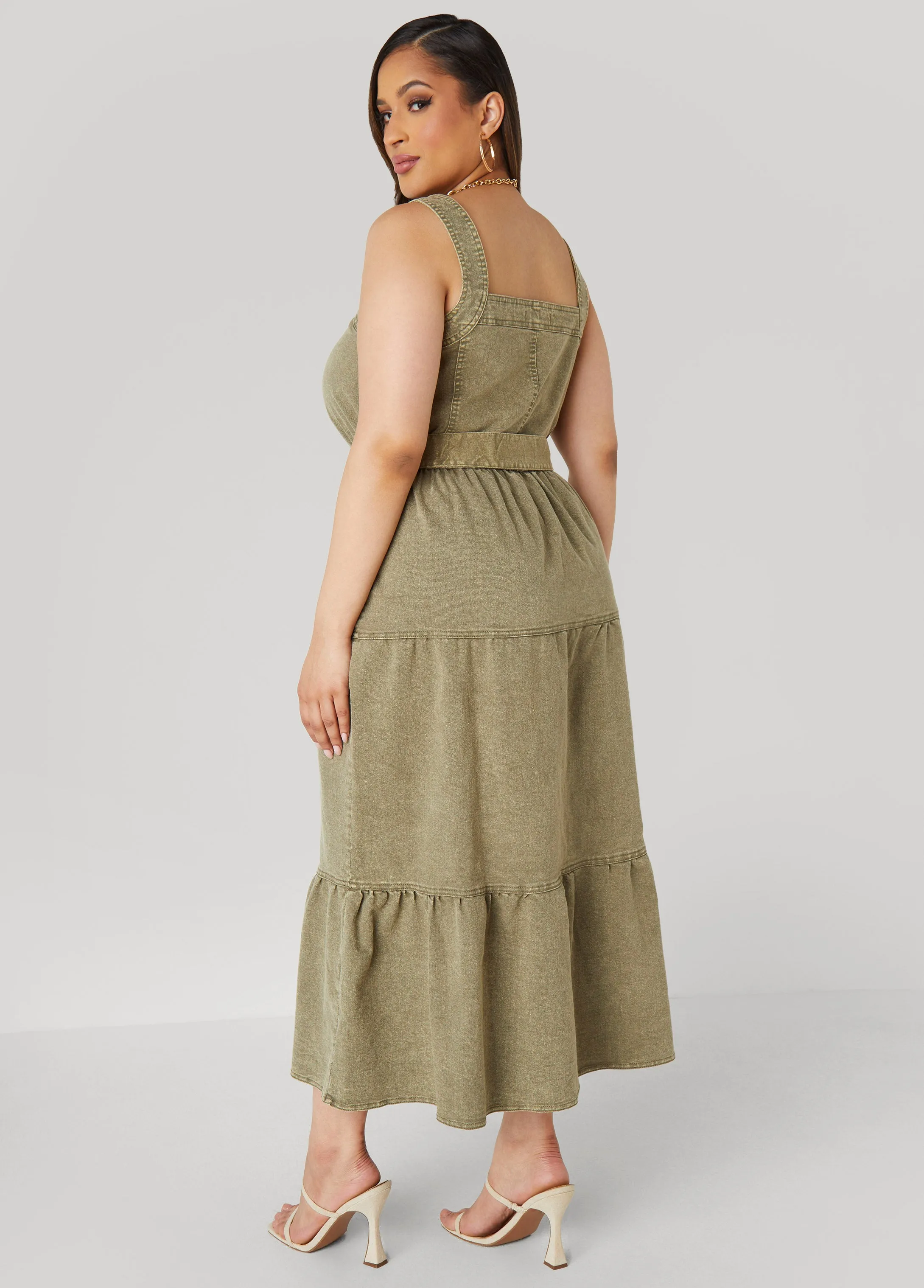 Flounced Denim Maxi Dress