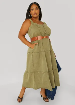 Flounced Denim Maxi Dress