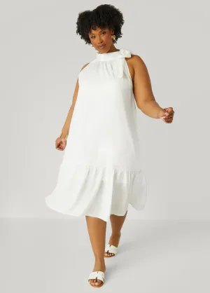 Flounced Tie Neck Midi Dress