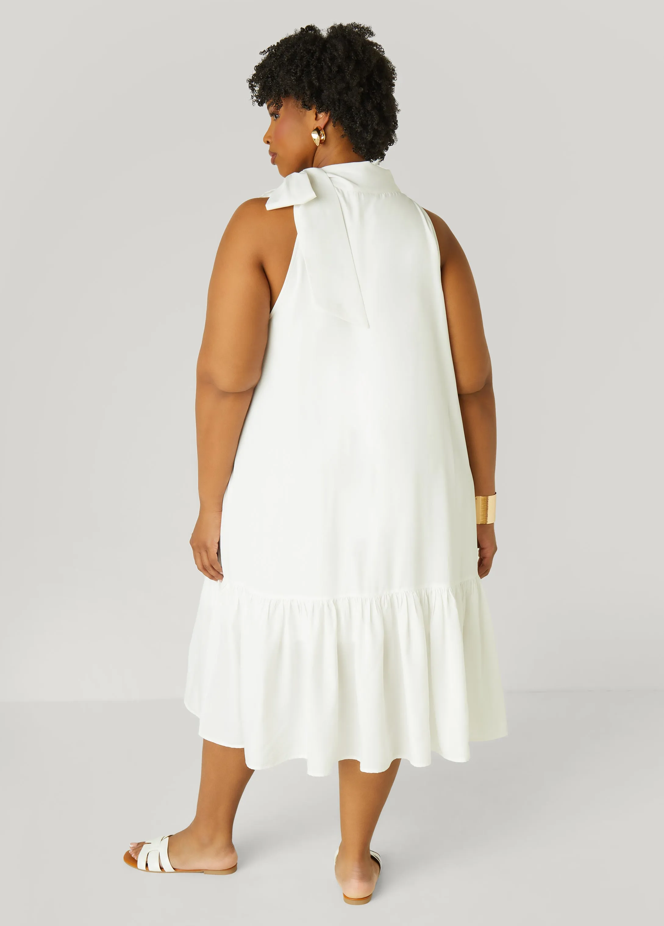 Flounced Tie Neck Midi Dress