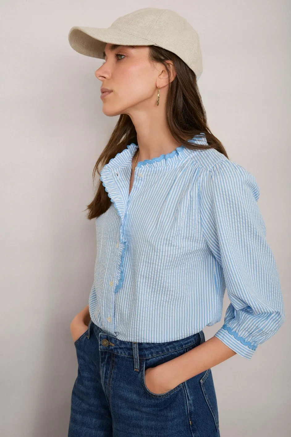 Francine Blouse - Blue/Ivory Stripe