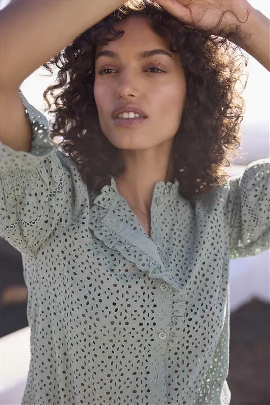 Frankie Blouse - Sage Green Broderie