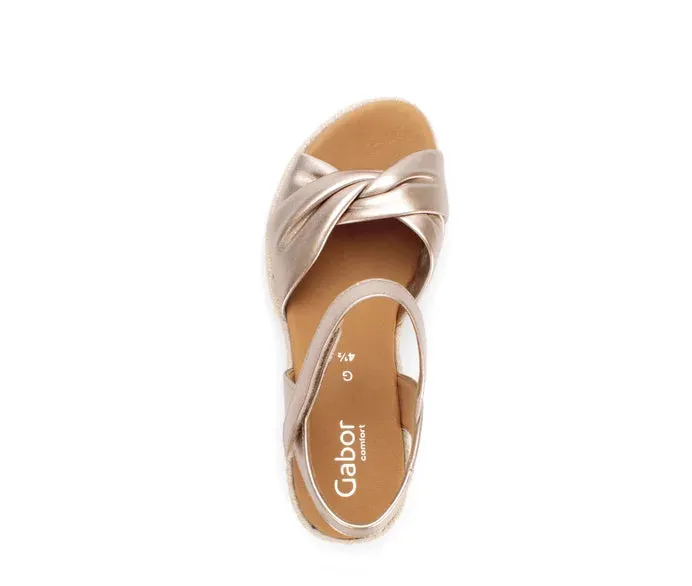 Gabor Comfort Espadrille Wedge Gold Sandal - Wide Fit