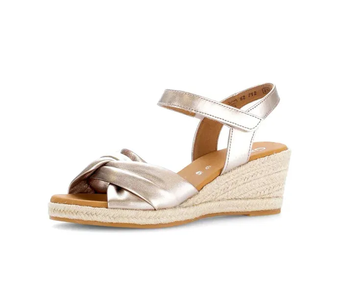 Gabor Comfort Espadrille Wedge Gold Sandal - Wide Fit