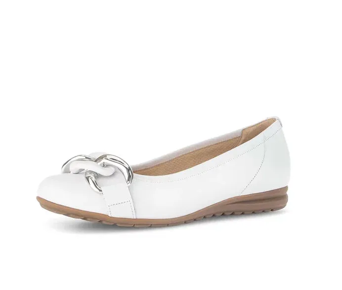 Gabor Smooth White Leather Sporty Ballerina