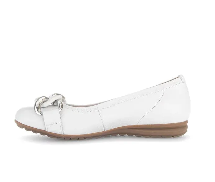 Gabor Smooth White Leather Sporty Ballerina