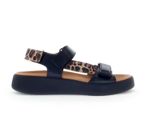 Gabor Strappy Black Sandal with Animal Print